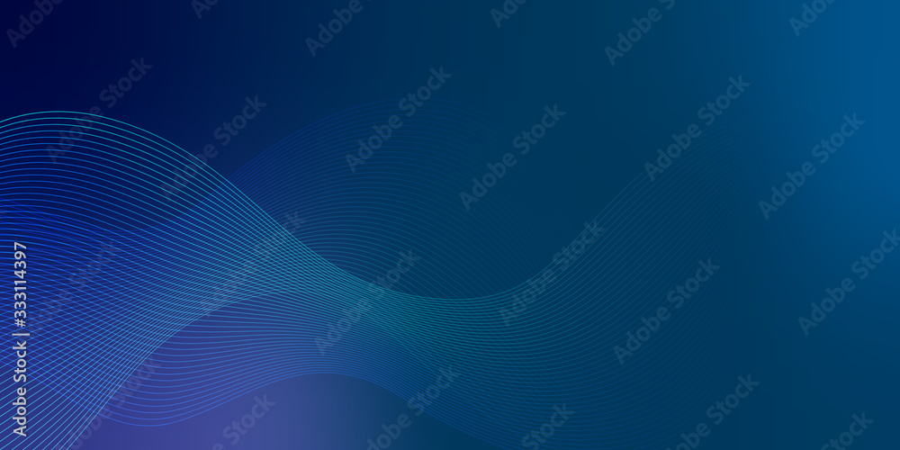 Wall mural abstract curve light line pattern with copy space dark blue background.