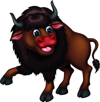 Funny Brown Bign Bison Cartoon