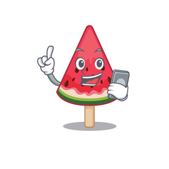 Mascot design of watermelon ice cream speaking on phone