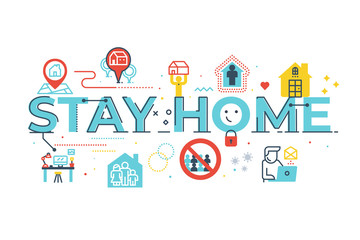 Stay home word lettering illustration