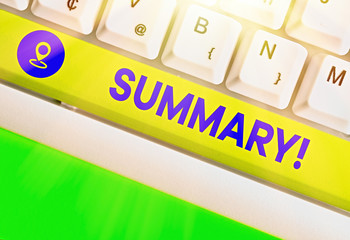Conceptual hand writing showing Summary. Concept meaning a brief statement or account of the main...