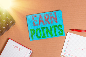 Text sign showing Earn Points. Business photo showcasing collecting scores in order qualify to win...