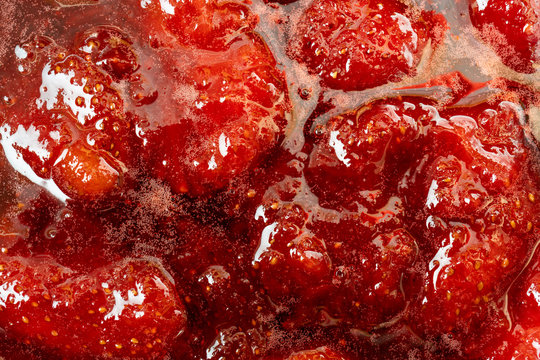 Strawberry Jam Texture.. Making Jam At Home. Cooking In Kitchen.