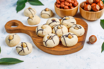 Delicious cookies with hazelnuts,top view