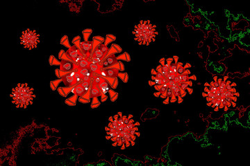 Coronavirus COVID-19 under the microscope, virus floating in a cellular environment , coronaviruses influenza background, viral disease epidemic, SARS-CoV, SARSCoV