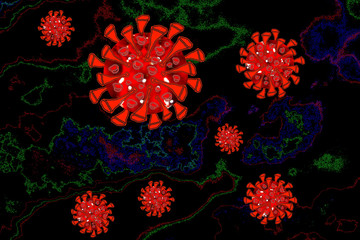 Coronavirus COVID-19 under the microscope, virus floating in a cellular environment , coronaviruses influenza background, viral disease epidemic, SARS-CoV, SARSCoV