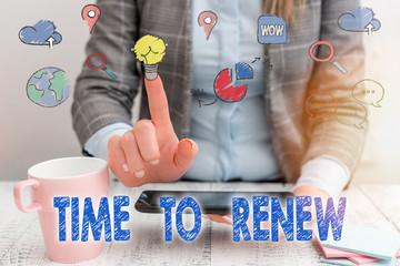 Word writing text Time To Renew. Business photo showcasing extending the period of time when...
