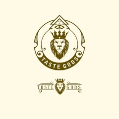 Vintage lion with crown badge logo