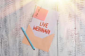 Text sign showing Live Webinar. Business photo text presentation lecture or seminar transmitted...