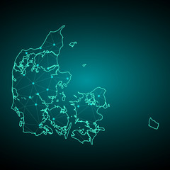 Map of Denmark. Wire frame 3D mesh polygonal network line, design sphere, dot and structure. Vector illustration eps 10. - Vector