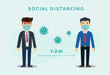Social distancing. Space between people to avoid spreading COVID-19 Virus. Keep the 1-2 meter distance. Vector illustration	