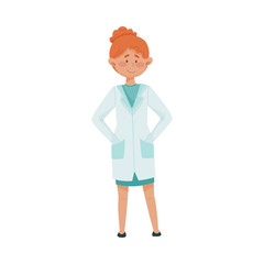 Young Woman Doctor in Medical Uniform Standing with Her Hands in Her Pockets Vector Illustration