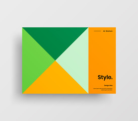 Creative business presentation vector A4 horizontal orientation front page mock up. Modern corporate report cover abstract geometric illustration design layout. Company identity brochure template.