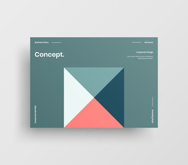 Creative business presentation vector A4 horizontal orientation front page mock up. Modern corporate report cover abstract geometric illustration design layout. Company identity brochure template.