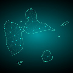 Map of guadeloupe. Wire frame 3D mesh polygonal network line, design sphere, dot and structure. communications map of guadeloupe. Vector. - Vector
