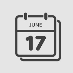 Icon calendar day 17 June, summer days of the year