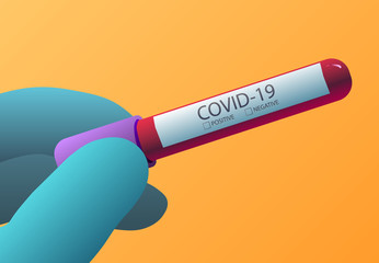 covid-19 - test sample tube with coronavirus in hand