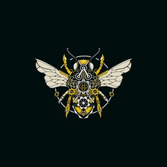 Abstract bee steam punk illustration logo