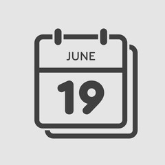 Icon calendar day 19 June, summer days of the year