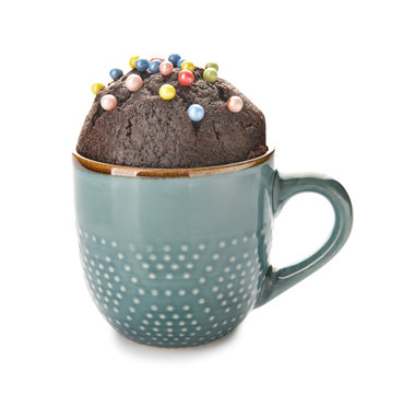 Chocolate Mug Cake On White Background