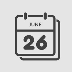 Icon calendar day 26 June, summer days of the year