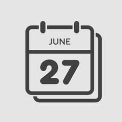 Icon calendar day 27 June, summer days of the year