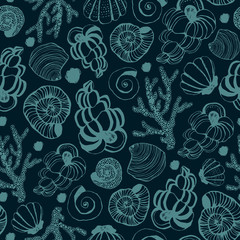 Seamless pattern with seashells. Vector background.