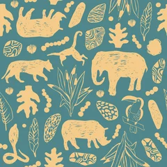 Wallpaper murals African animals Tropical seamless pattern. Safari wallpaper.