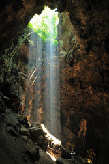 Sunbeam in cave  kaoluang mountain  in phetchaburi thailand 