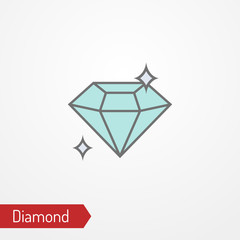 Abstract shining diamond with sparkles. Isolated crystal icon in flat style. Typical precious gemstone, the symbol of success, richness or wealth. Vector stock image.