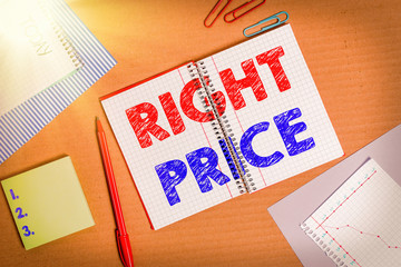Word writing text Right Price. Business photo showcasing the amount of money that it is reasonable...