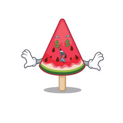 Rich watermelon ice cream with Money eye mascot character style