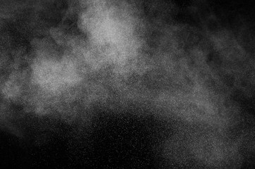 White powder explosion on black background. Abstract white dust texture.