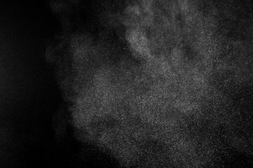 White powder explosion on black background. Abstract white dust texture.