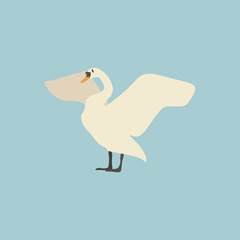 Cartoon white goose. Cute Cartoon white goose, Vector illustration on a white background. Drawing for children.