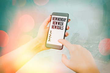 Conceptual hand writing showing New Monday New Week New Goals. Concept meaning goodbye weekend...