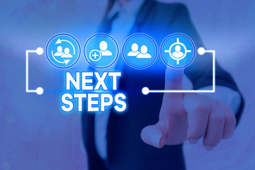 Conceptual hand writing showing Next Steps. Concept meaning something you do or plan after you ve...
