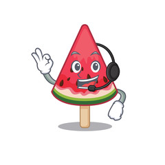 Charming watermelon ice cream cartoon character design wearing headphone