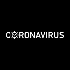 Coronavirus icon and text. Vector concept illustration of Covid-19 virus | flat design infographic icon white on black background