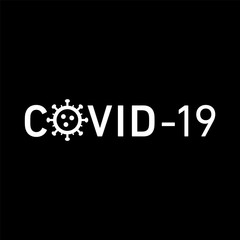 CoVid-19 icon and text. Vector concept illustration of Covid-19 virus | flat design infographic icon white on black background