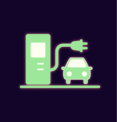 Simple isolated icon of the electric vehicle. Vector bright luminous image with electric filling. Green energy, eco-friendly fuel, electricity.