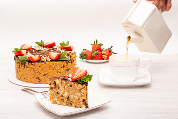 cake anthill with strawberries and nuts