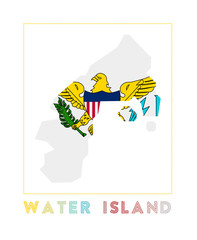 Water Island Logo. Map of Water Island with island name and flag. Awesome vector illustration.