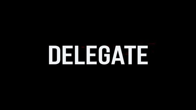 Delegate. Animation of Text With Glitch Effect. Alpha Channel