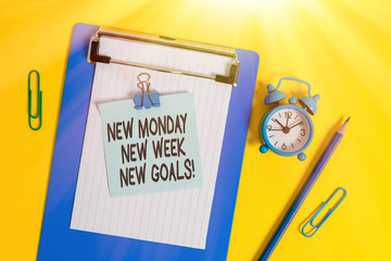 Conceptual hand writing showing New Monday New Week New Goals. Concept meaning goodbye weekend...