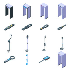 Metal detector icons set. Isometric set of metal detector vector icons for web design isolated on white background