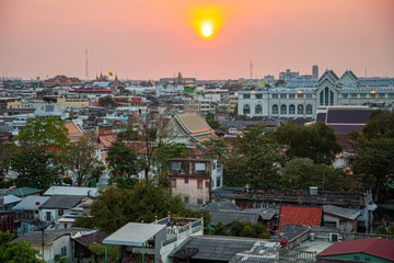 Sunset on golden mountain, Bangkok panoramic view, Bangkok, Thailand