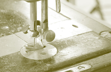 Antique, vintage sewing machine close-up
