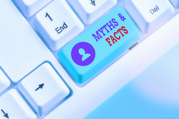 Word writing text Myths And Facts. Business photo showcasing usually traditional story of...
