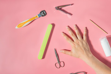 nail tools top view background
